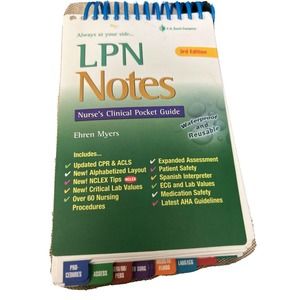 LPN Notes Nurse's Clinical Pocket Guide by Ehren Myers 3rd Edition 2012 Waterp